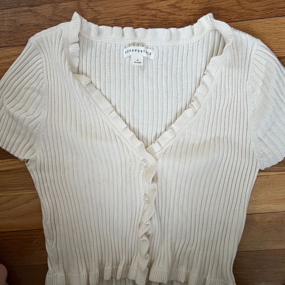 Aeropostale Women's Cream Ribbed Top